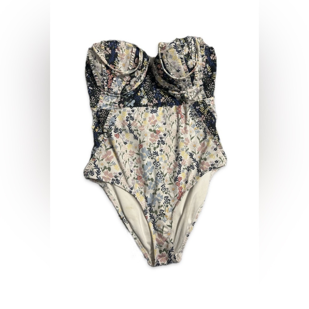 ASOS Floral One-Piece Swimsuit in Navy and Cream